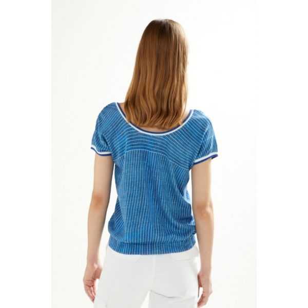 V neck sweater with short sleeves and Jeans print
