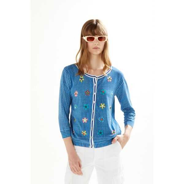 Jacket with 3/4 sleeves Jeans print and applications