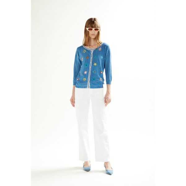 Jacket with 3/4 sleeves Jeans print and applications