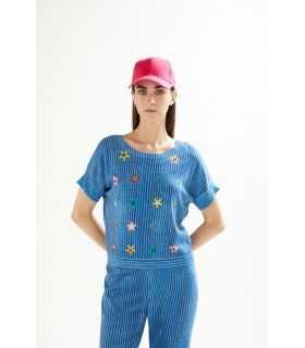 kimono mezze maniche stampa Jeans e applicazioni