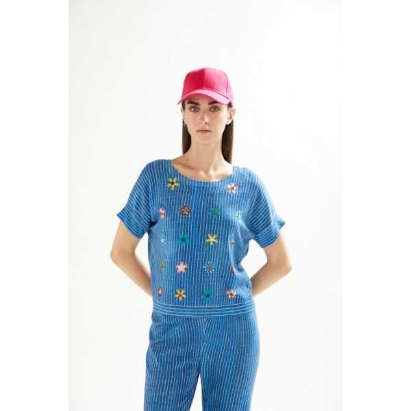 kimono mezze maniche stampa Jeans e applicazioni