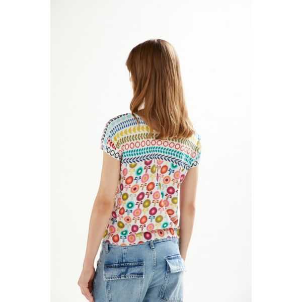 Boat neck sweater with short sleeves and Fun print double use