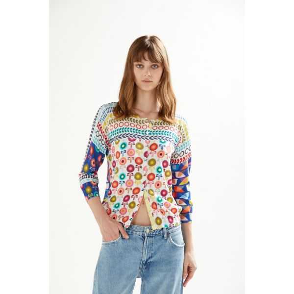 Crewneck jacket with 3/4 sleeves and Fun print double use