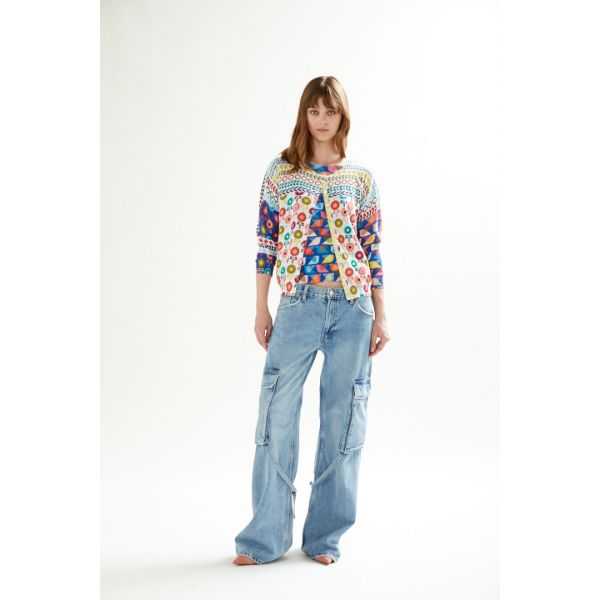Crewneck jacket with 3/4 sleeves and Fun print double use
