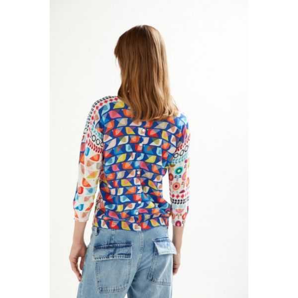 Crewneck jacket with 3/4 sleeves and Fun print double use