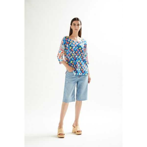 Oversize V neck sweater with 3/4 sleeves Fun print double use