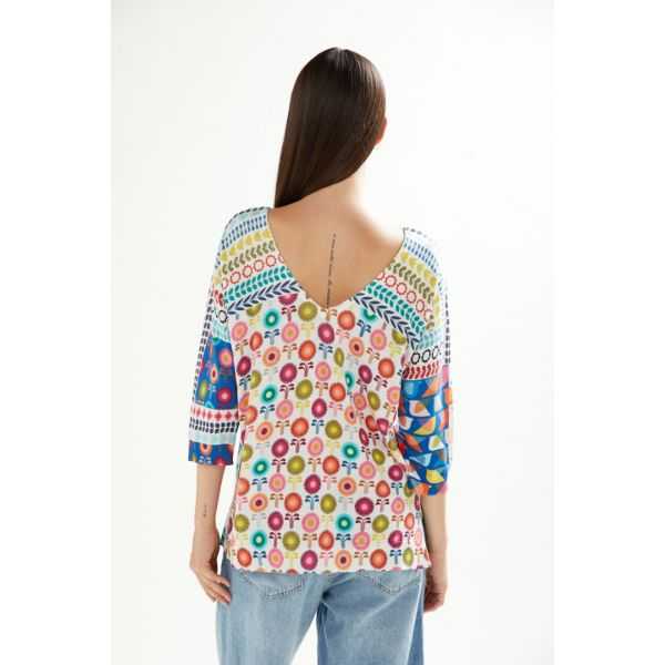 Oversize V neck sweater with 3/4 sleeves Fun print double use