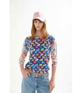 Boat neck sweater with 3/4 sleeves Fun print double use