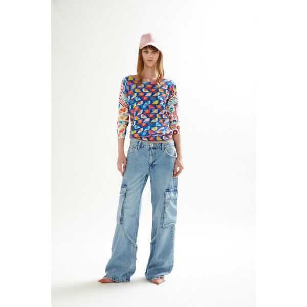 Maglia scollo a barca e maniche 3/4 stampa Fun double use