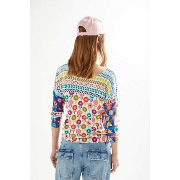 Boat neck sweater with 3/4 sleeves Fun print double use