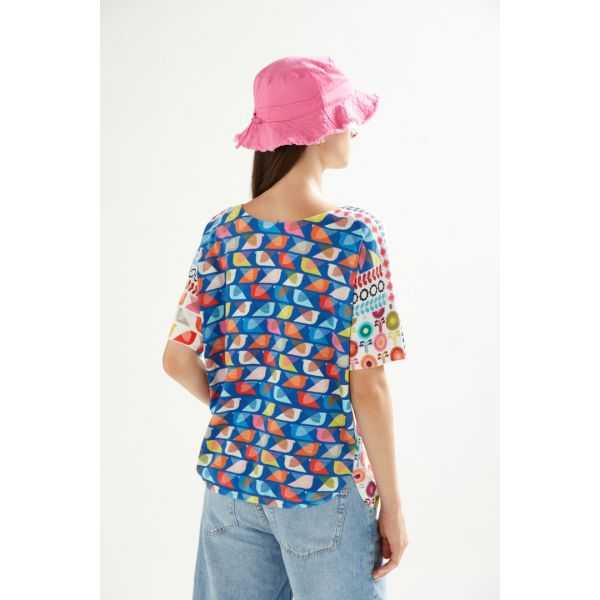 Oversize boat neck short sleeves sweater with Fun print double use