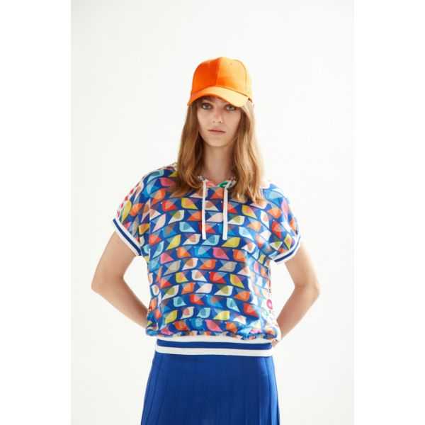 Hooded short sleeves kimono sweater Fun print