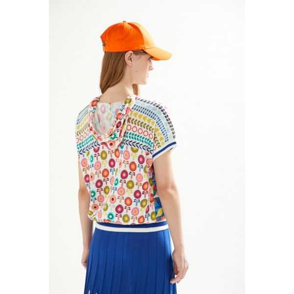 Hooded short sleeves kimono sweater Fun print