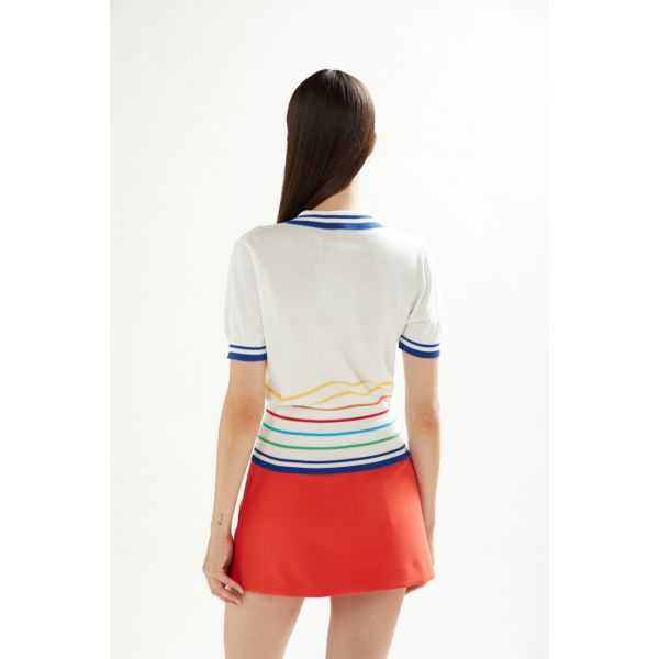 Short sleeves polo with felt applications and multicolor stripes