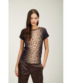 Maglia stile Kimono con maniche corte e stampa Animalier double use