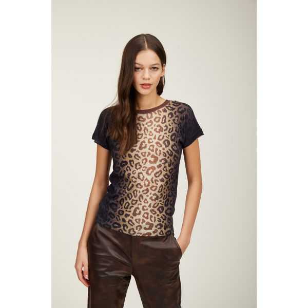 Kimono style Sweater with short sleeves and Animalier print double use