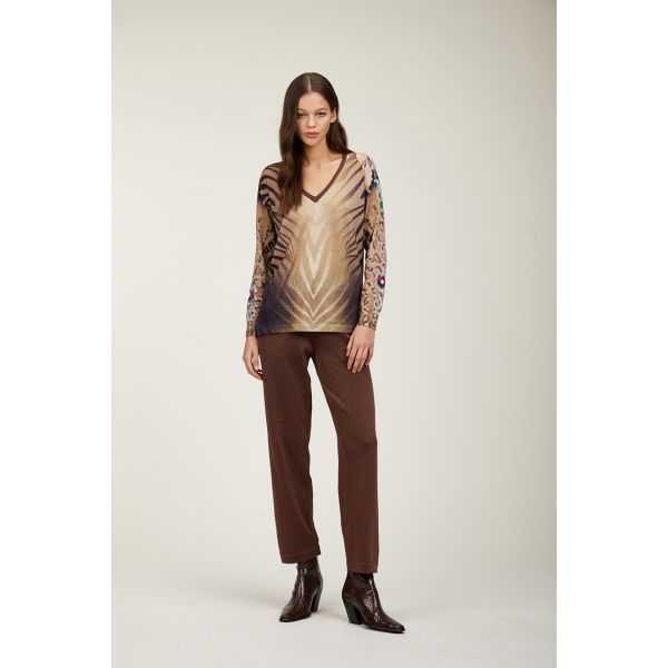 Oversize v neck sweater with Animalier print
