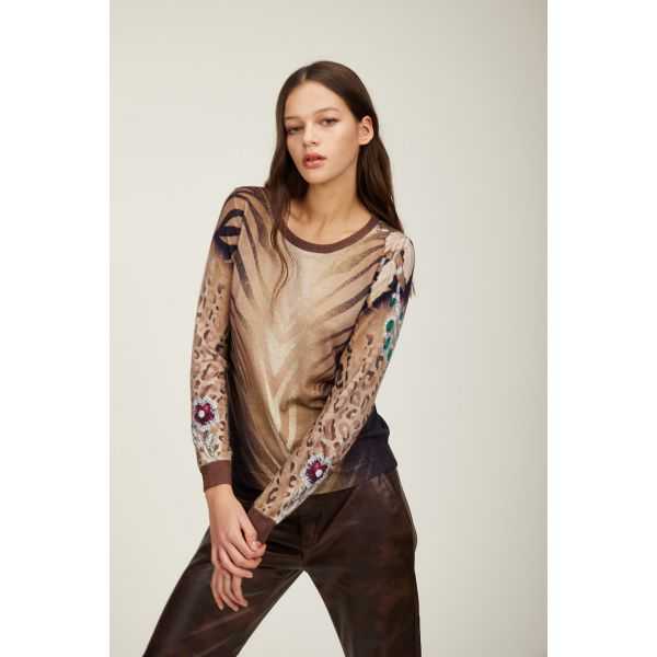 Crewneck sweater with Animalier print double use