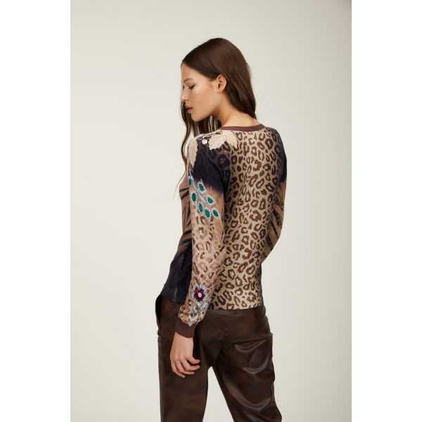 Crewneck sweater with Animalier print double use