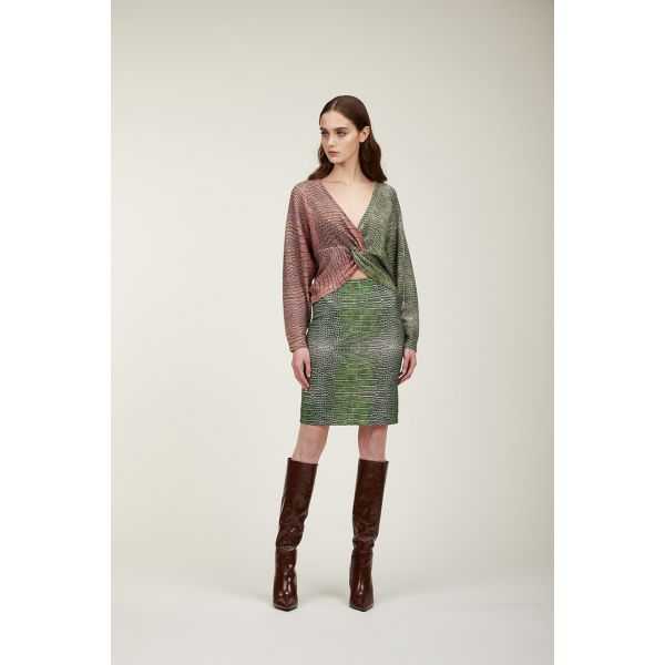 Maglia scollo a v oversize con nodo e stampa Cocco bicolor