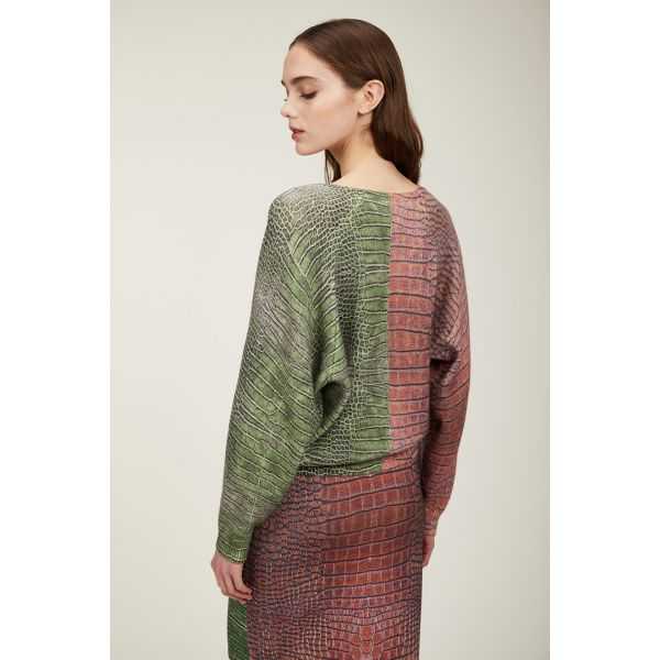 Maglia scollo a v oversize con nodo e stampa Cocco bicolor