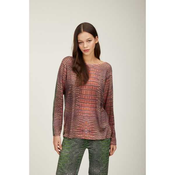 Maglia con scollo a barca oversize e stampa Cocco bicolor double use