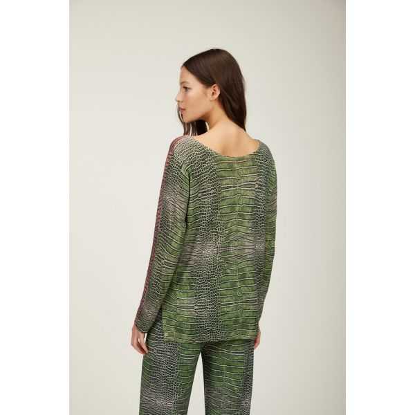 Maglia con scollo a barca oversize e stampa Cocco bicolor double use