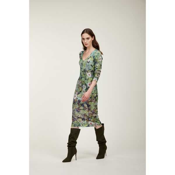 V neck dress with Garden print