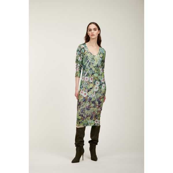 V neck dress with Garden print