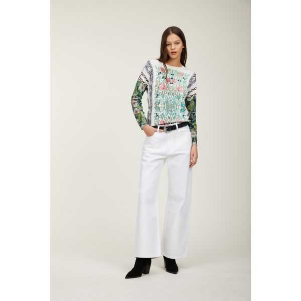 Crewneck sweater with Garden print double use