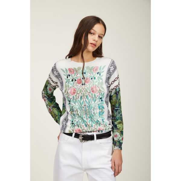 Crewneck sweater with Garden print double use
