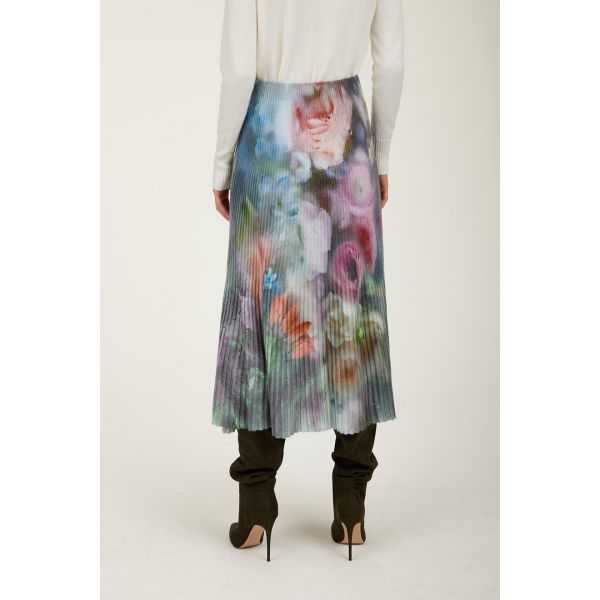 Pleated long skirt with Rugiada Print double use