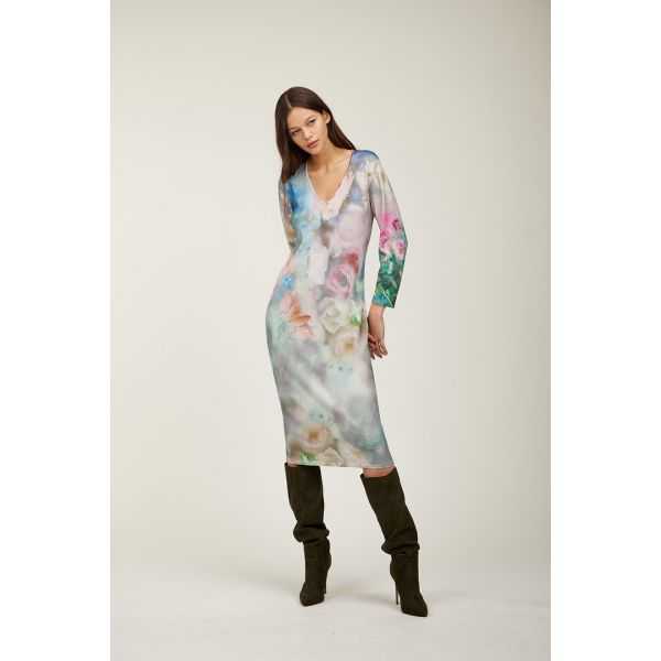 V neck dress with Rugiada print