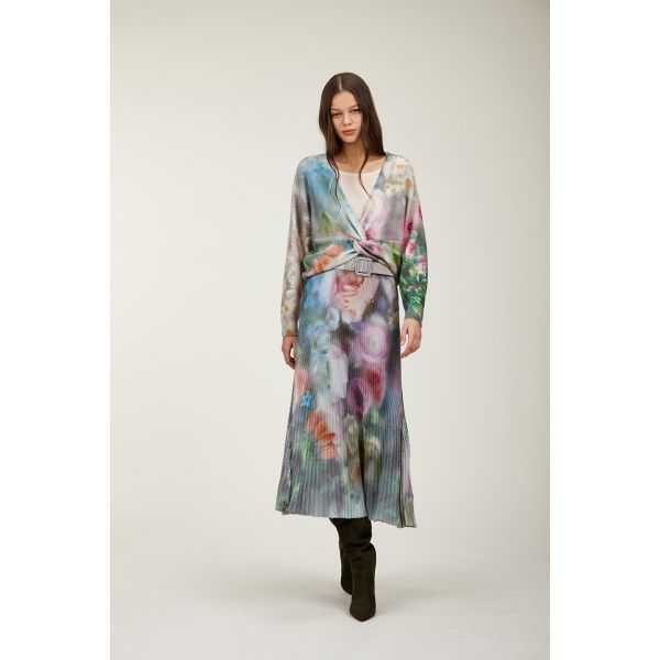 Maglia scollo a v oversize con nodo e stampa Rugiada