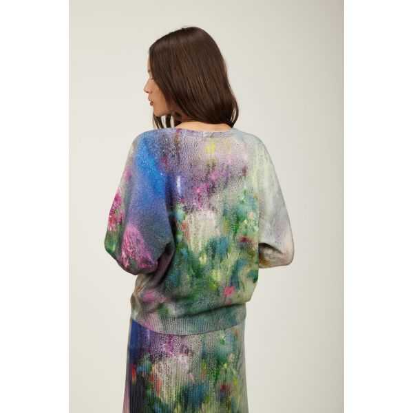 Maglia scollo a v oversize con nodo e stampa Rugiada