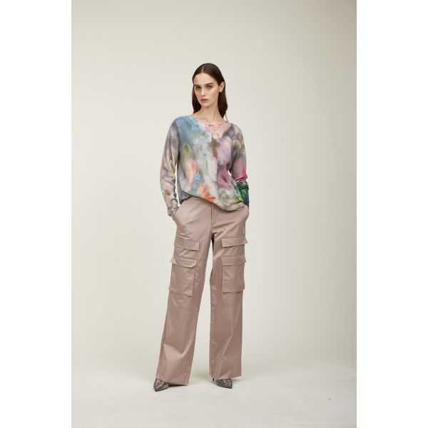 Oversize crewneck sweater with Rugiada print double use