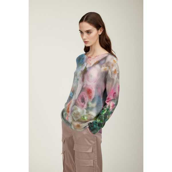 Oversize crewneck sweater with Rugiada print double use