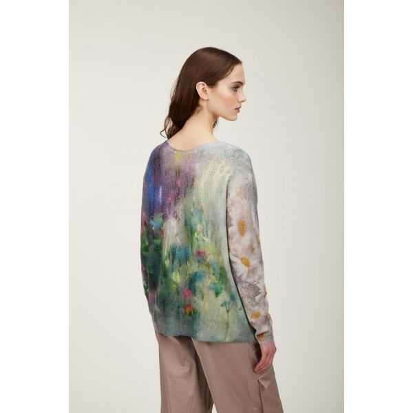 Oversize crewneck sweater with Rugiada print double use