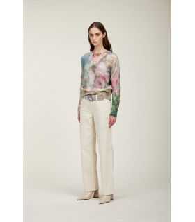 Pointelle crewneck sweater with Rugiada print double use