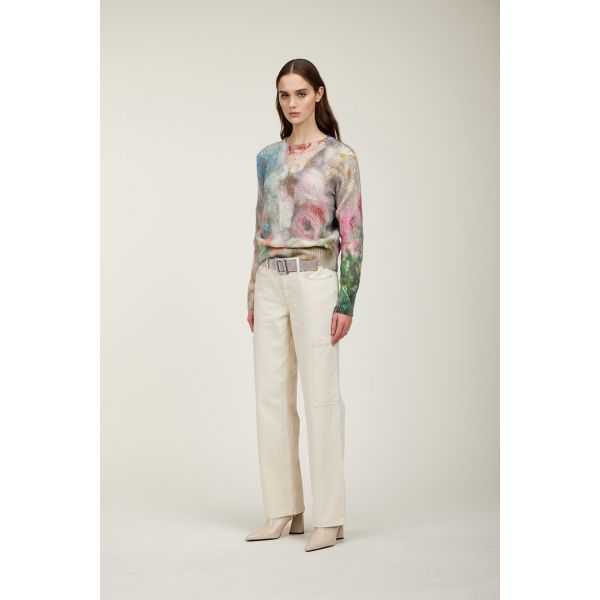 Pointelle crewneck sweater with Rugiada print double use