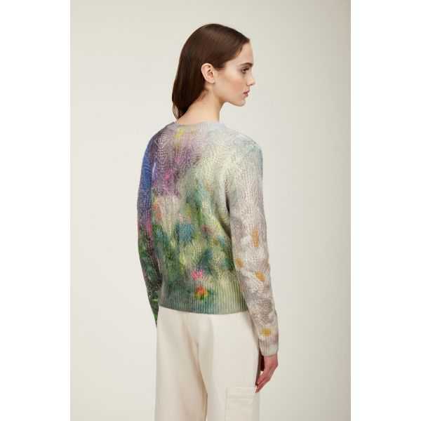 Pointelle crewneck sweater with Rugiada print double use