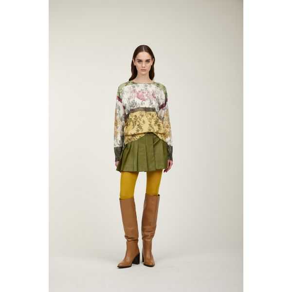 Oversize crewneck sweater with Decoupage print double use