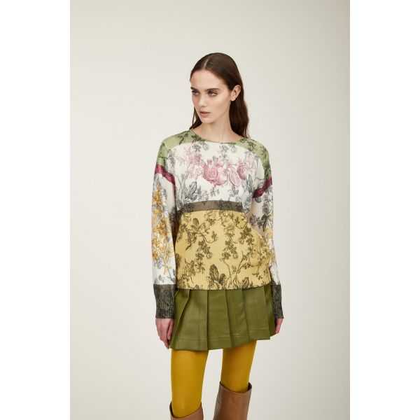 Oversize crewneck sweater with Decoupage print double use