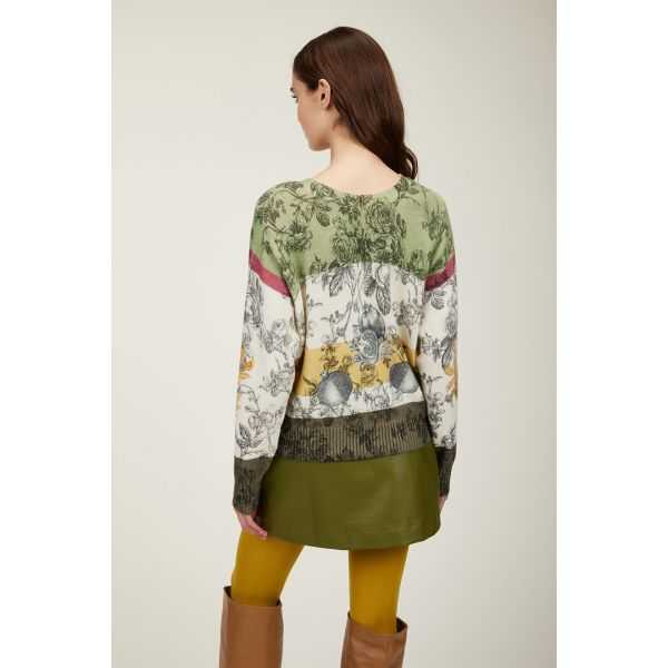 Oversize crewneck sweater with Decoupage print double use