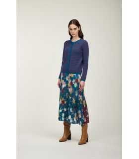 Pleated long skirt with Esagoni print double use