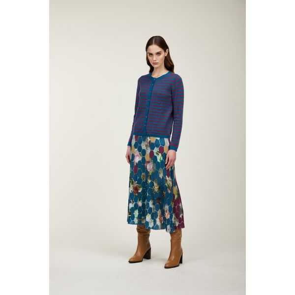 Pleated long skirt with Esagoni print double use
