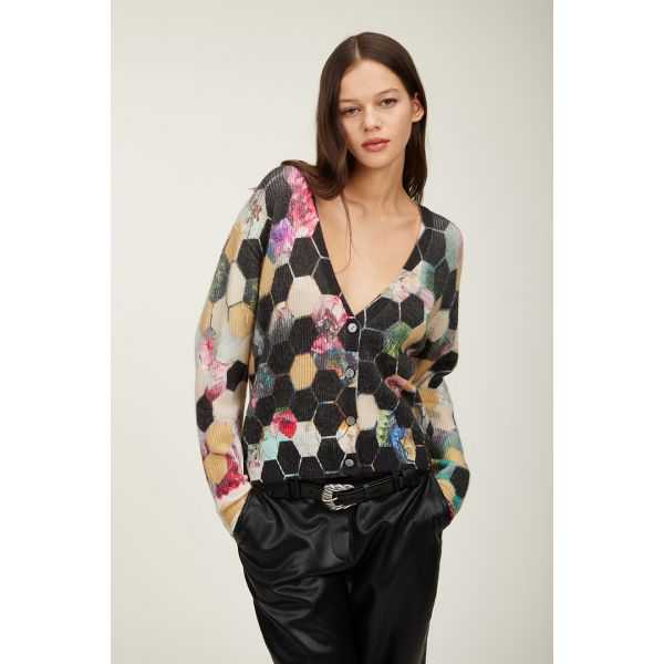 V neck jacket with Esagoni print