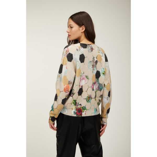 V neck jacket with Esagoni print