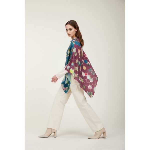 Poncho with Esagoni print double use
