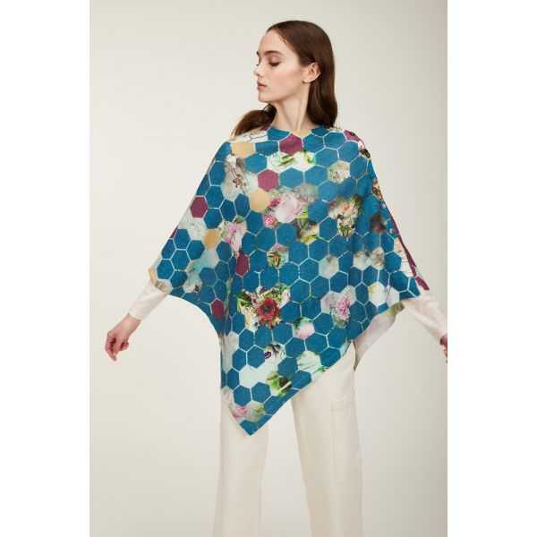Poncho with Esagoni print double use